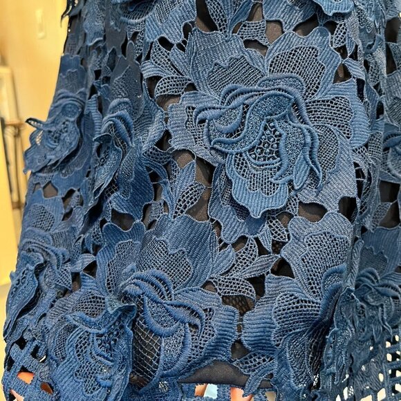 Lovers + Friends Blue Bellini embellished floral lace applique dress, Size Small - Picture 9 of 15